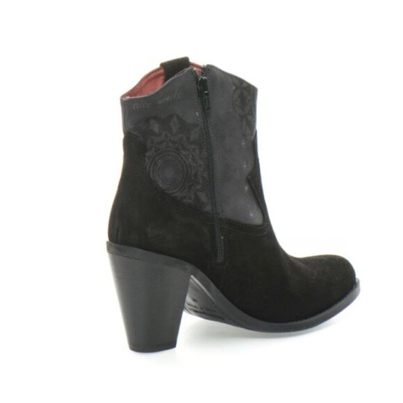 DESIGUAL Suede Ankle Boot Western Boho Style Black Grey Design Pink EU 39/US 8.5 - Picture 3 of 16